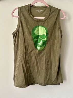 Unsweetened New York Olive Green Tank Top with Green Skull